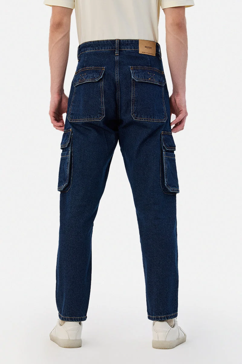 Snitch Blue Baggy 100% Cotton Six pockets Cargo Pants for Men | Best Price UAE